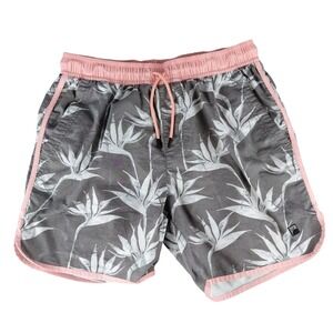 Flomotion MD Mens Grey Pink Bird of Paradise Floral Board Shorts Swim Trunks MD